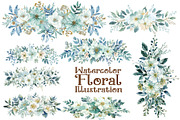Blue Watercolor Floral Set, an Illustration by Designer_Momina (Thumbnail 1 of 16)