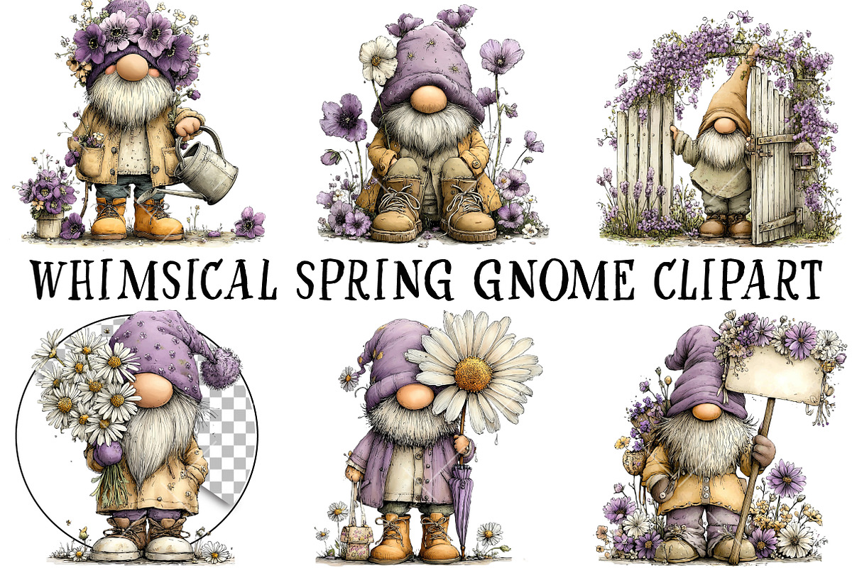 Whimsical Spring Gnome Clipart, an Illustration by OK Design (Photo 2 of 6)
