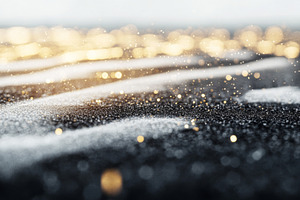 Golden bokeh lights and particles on, a Photo by Dvoevnore photos