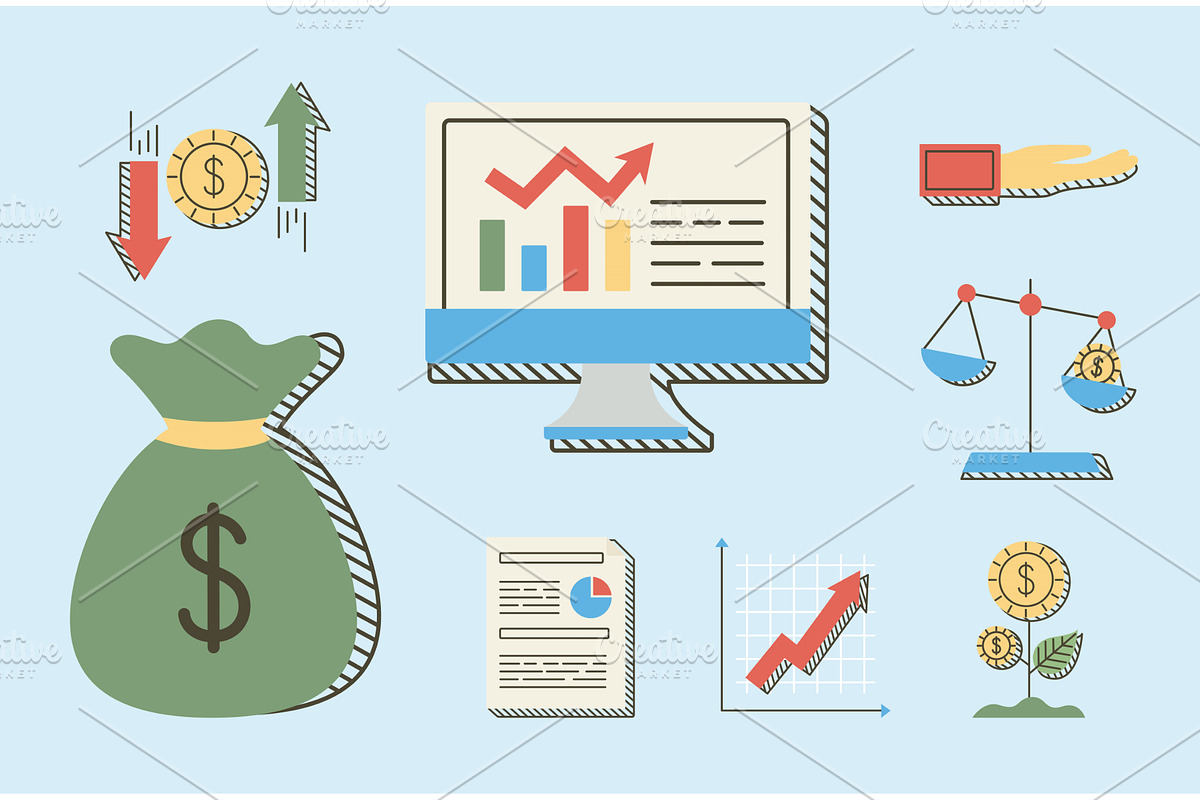 eight financial economy icons, a Finance Illustration by studiogstock