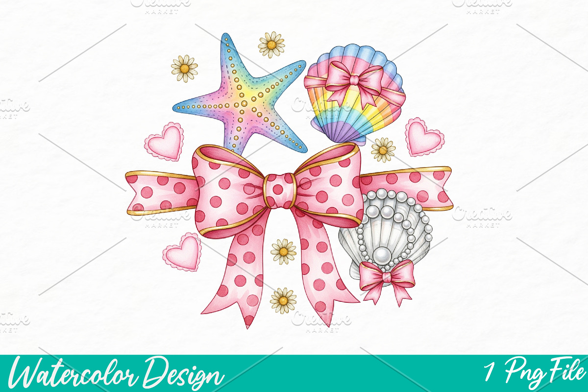 Floral Coquette Seashell PNG, an Illustration by Watercolor design (Photo 1 of 3)