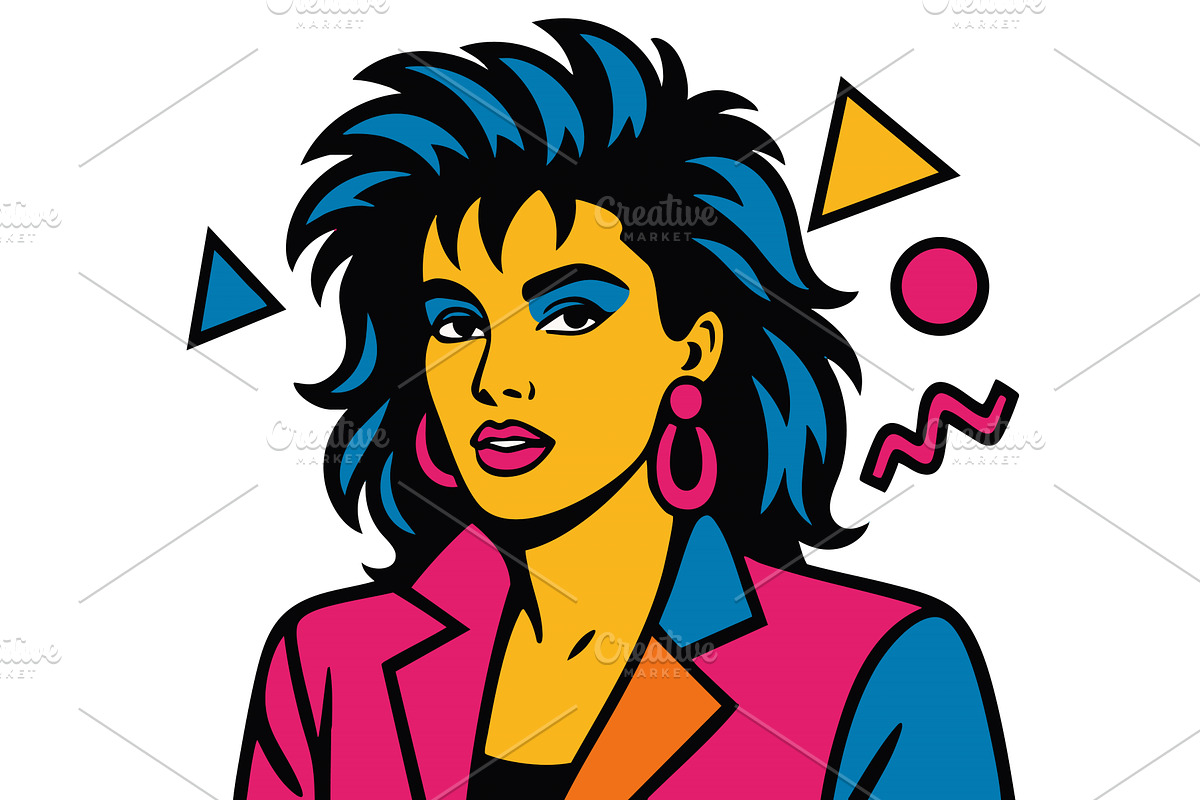 Pop Art Portrait of 1980s Woman with, a Person Illustration by AlexArt