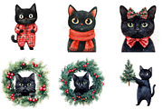 Funny Christmas Black Cat Clipart, an Illustration by DreamArtGraphic (Thumbnail 2 of 5)