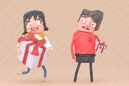 Couple holding gift boxes.