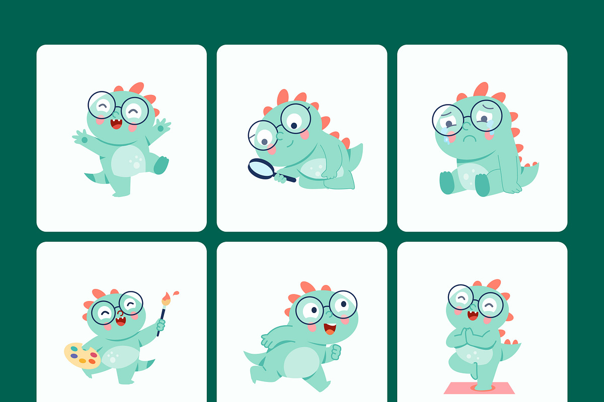 50 Dino Characters Illustration, an Animal Illustration by Brickclay (Photo 9 of 11)