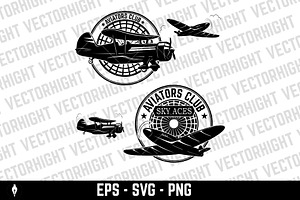 Set Of Aviators Club Labels. Retro