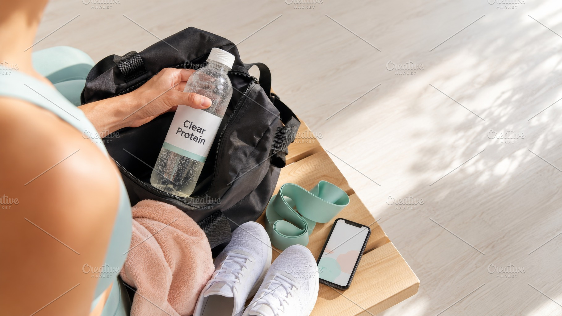 Summer fitness theme with clear prot, a Photo by Dvoevnore photos