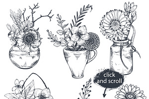 Hand Drawn Flowers And Bouquets