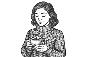 Cozy woman enjoying hot drink in, a Person Illustration by AlexArt