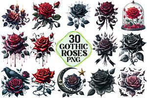 Gothic Roses Clipart Bundle, a Seasonal Illustration by Pixels.Craft