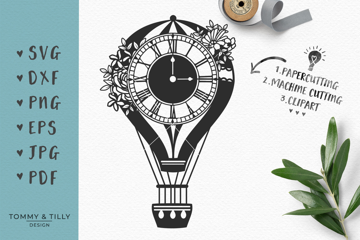 Hot Air Balloon Clock - Wedding SVG, an Object Graphic by Tommy & Tilly ...