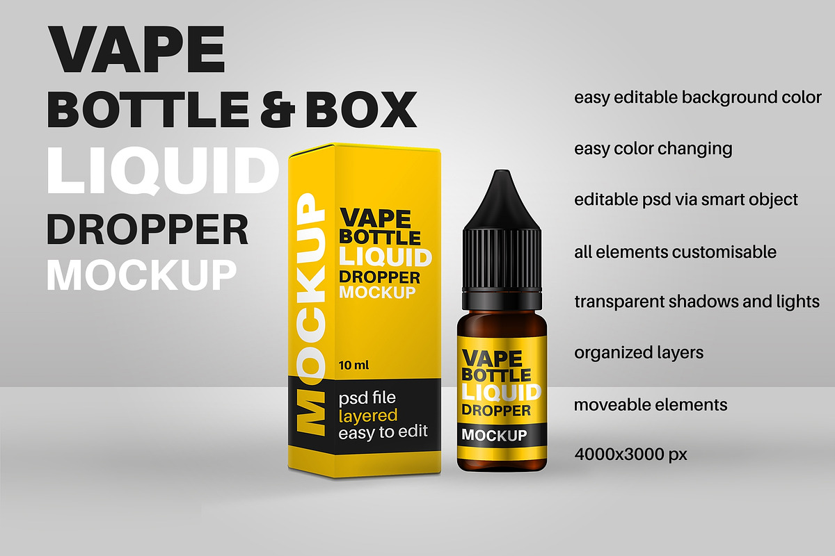 Box & Bottle Vape Liquid Mockup, a Product Mockup by gabicotza (Photo 2 of 5)