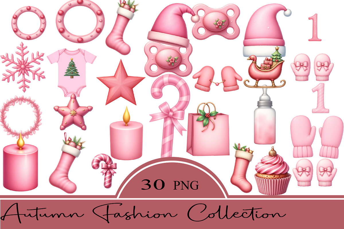 Baby’s 1st Pink Christmas Clipart, an Illustration by CrexoraLab (Photo 1 of 5)