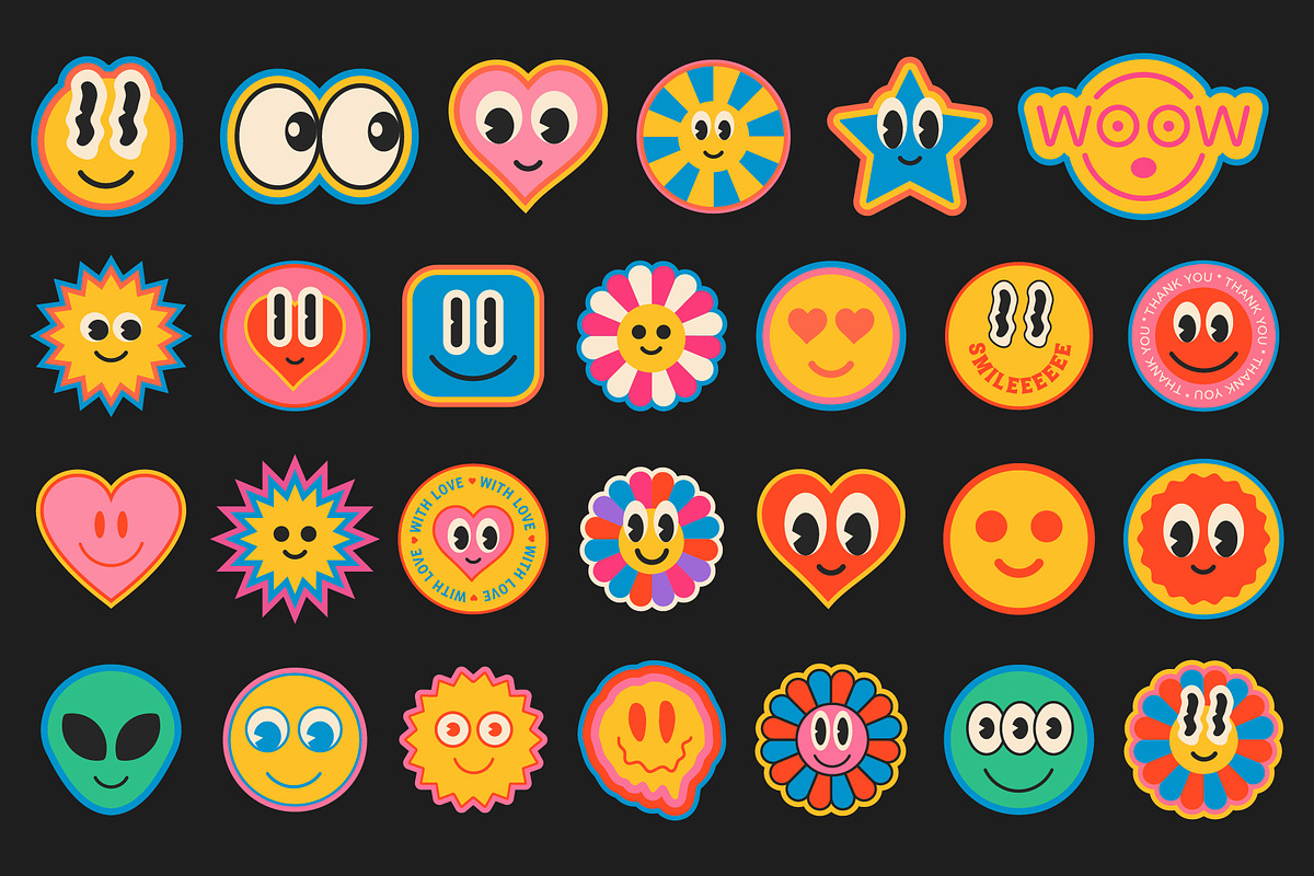 GROOVY VECTOR STICKERS, a Decorative Illustration by craftlove (Photo 2 of 4)