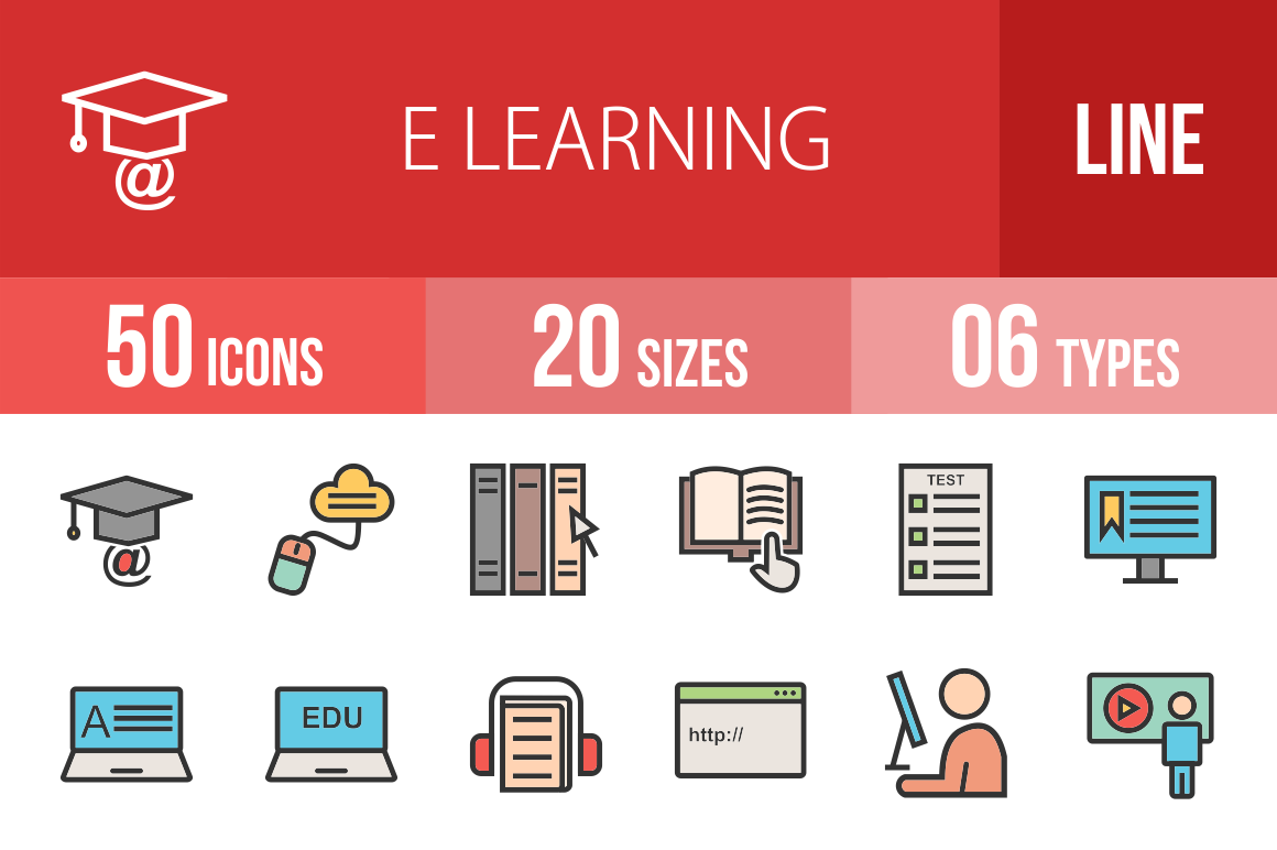 50 E Learning Line Filled Icons, an Outline Icon by IconBunny ...