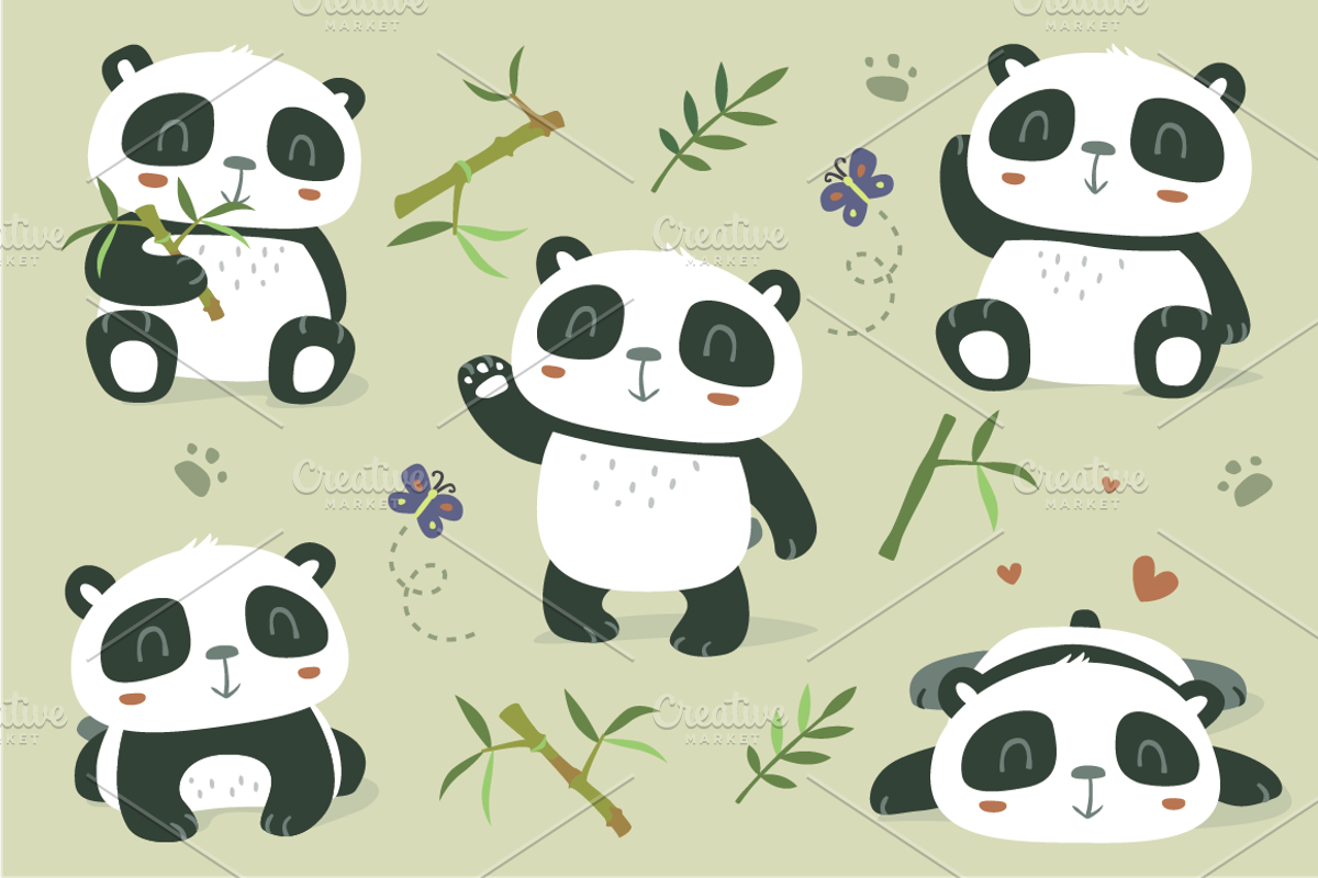 Cartoon panda set, an Animal Illustration by SunnyWS (Photo 2 of 10)