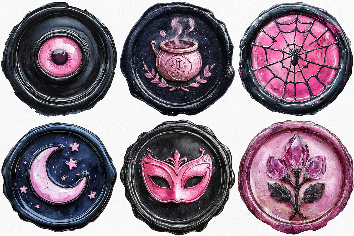 Halloween Black Pink Wax Seal, an Illustration by Canvas Craft (Photo 2 of 8)