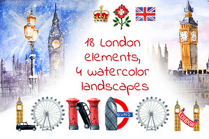 London elements, travel symbols