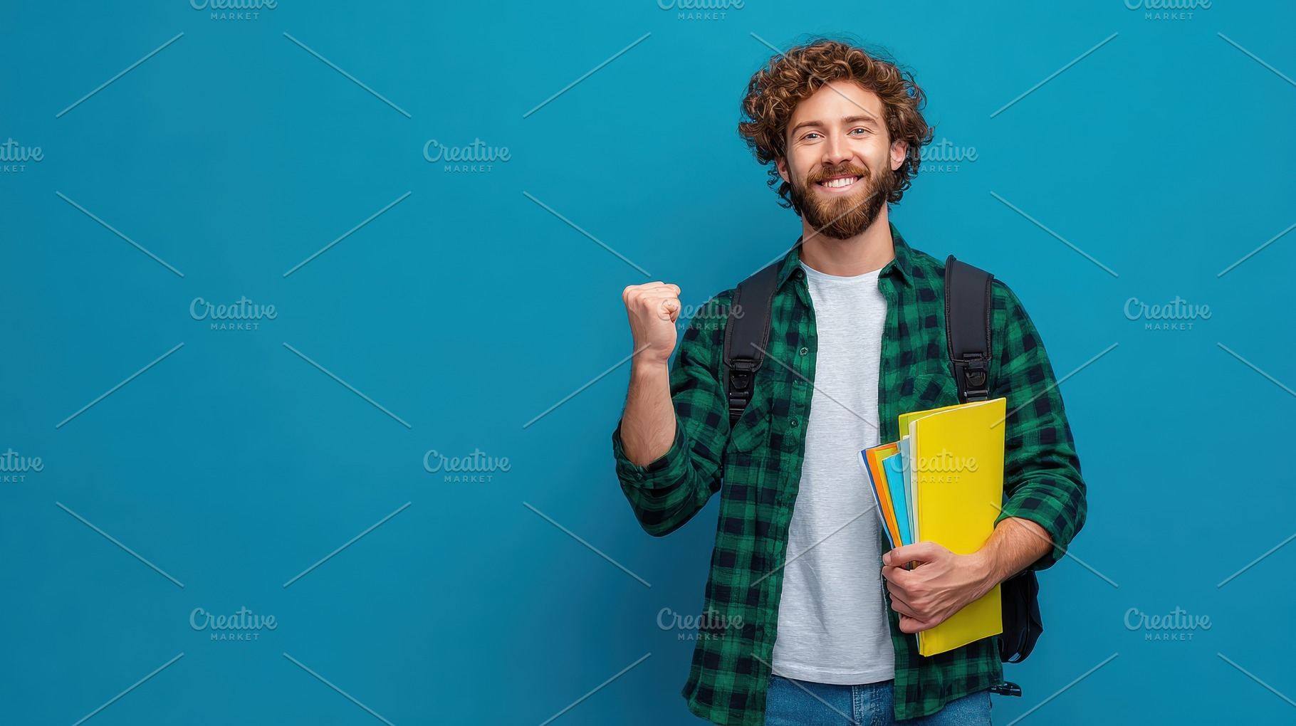 Happy student holding books celebrat, a Photo by Pixeness Studio