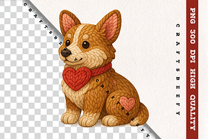 Faux Crochet Corgi PNG Valentine Dog, an Animal Illustration by Craftsbeefy