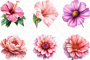 Pink Flowers Watercolor Clipart, an Illustration by Black Bird Studio (Thumbnail 5 of 6)