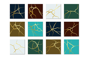 Gold Kintsugi Cards. Square Mini