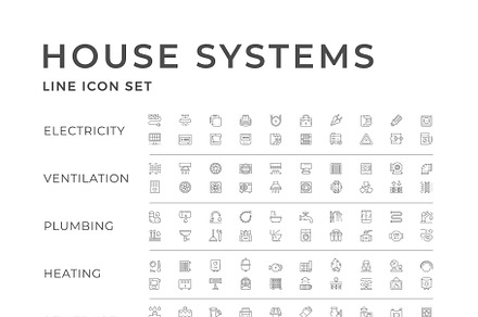 Set line icons of house systems, an Outline Icon by motorama