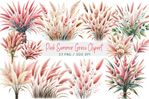 Pink Summer Grass Clipart, an Illustration by DreamArtGraphic