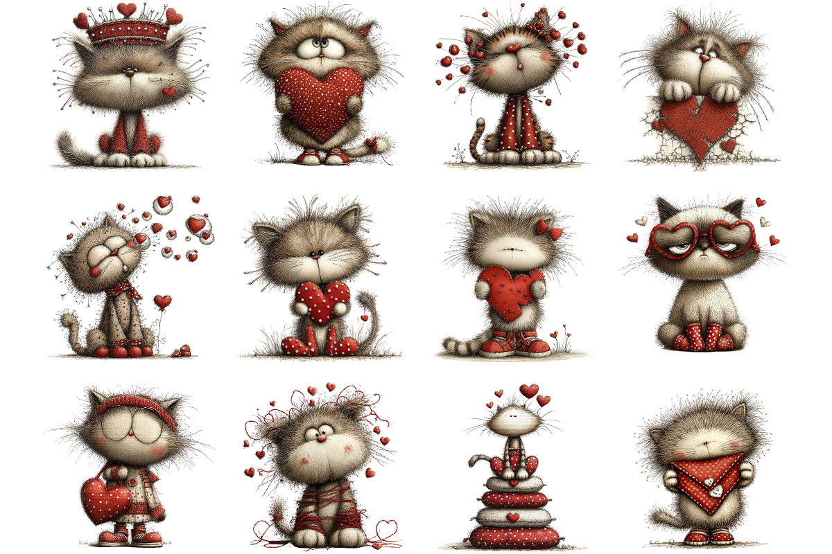 Quirky Valentines Cats Clipart, an Illustration by Designking (Photo 3 of 5)