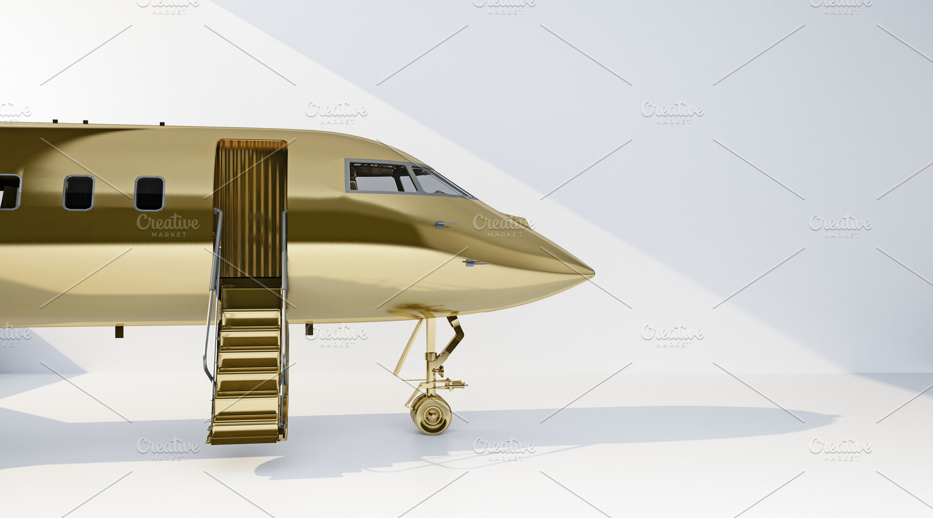 golden private jet with open stair, a Transportation Photo by digibox