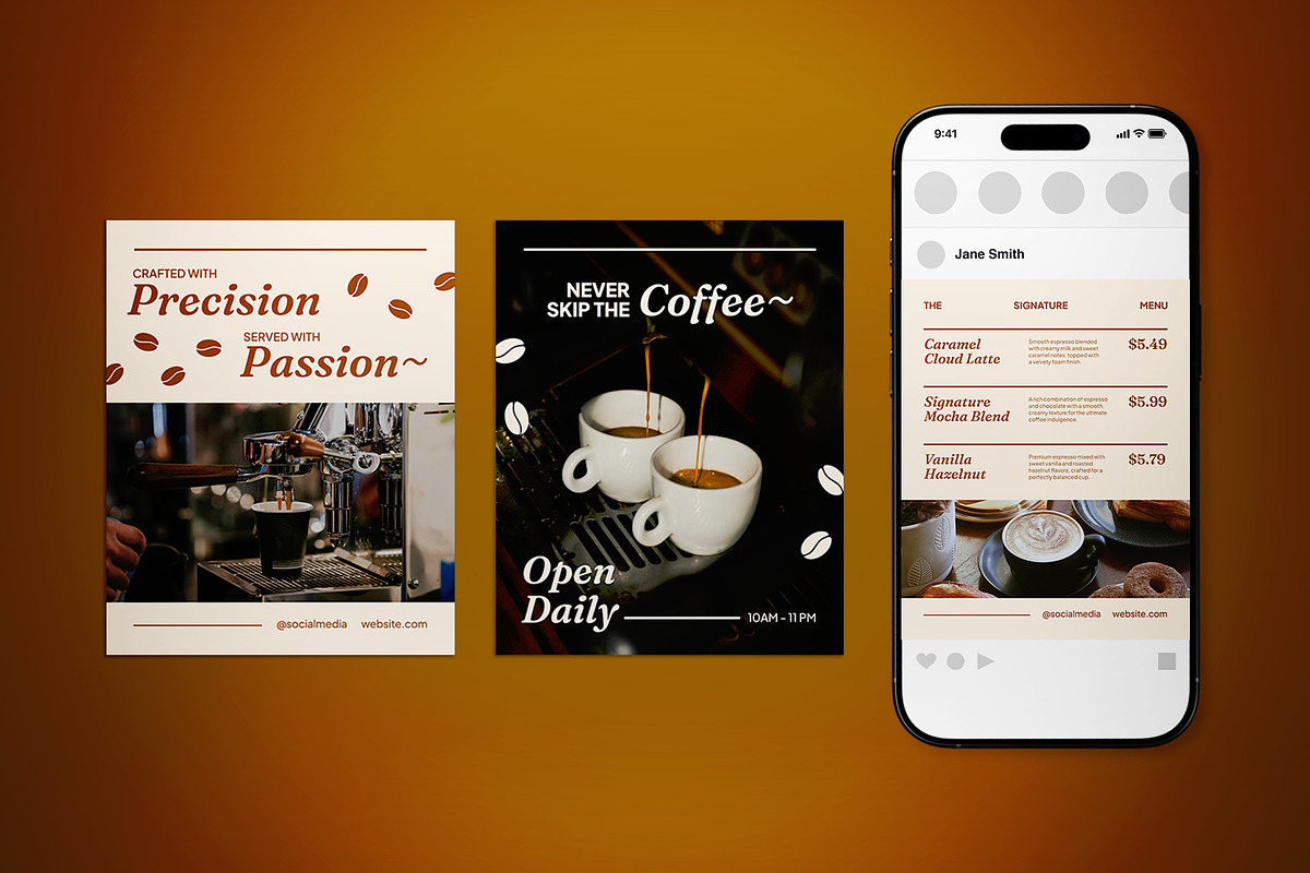 Coffee Shop Social Media Post Pack, a Flyer Template by The Good Store (Photo 2 of 4)