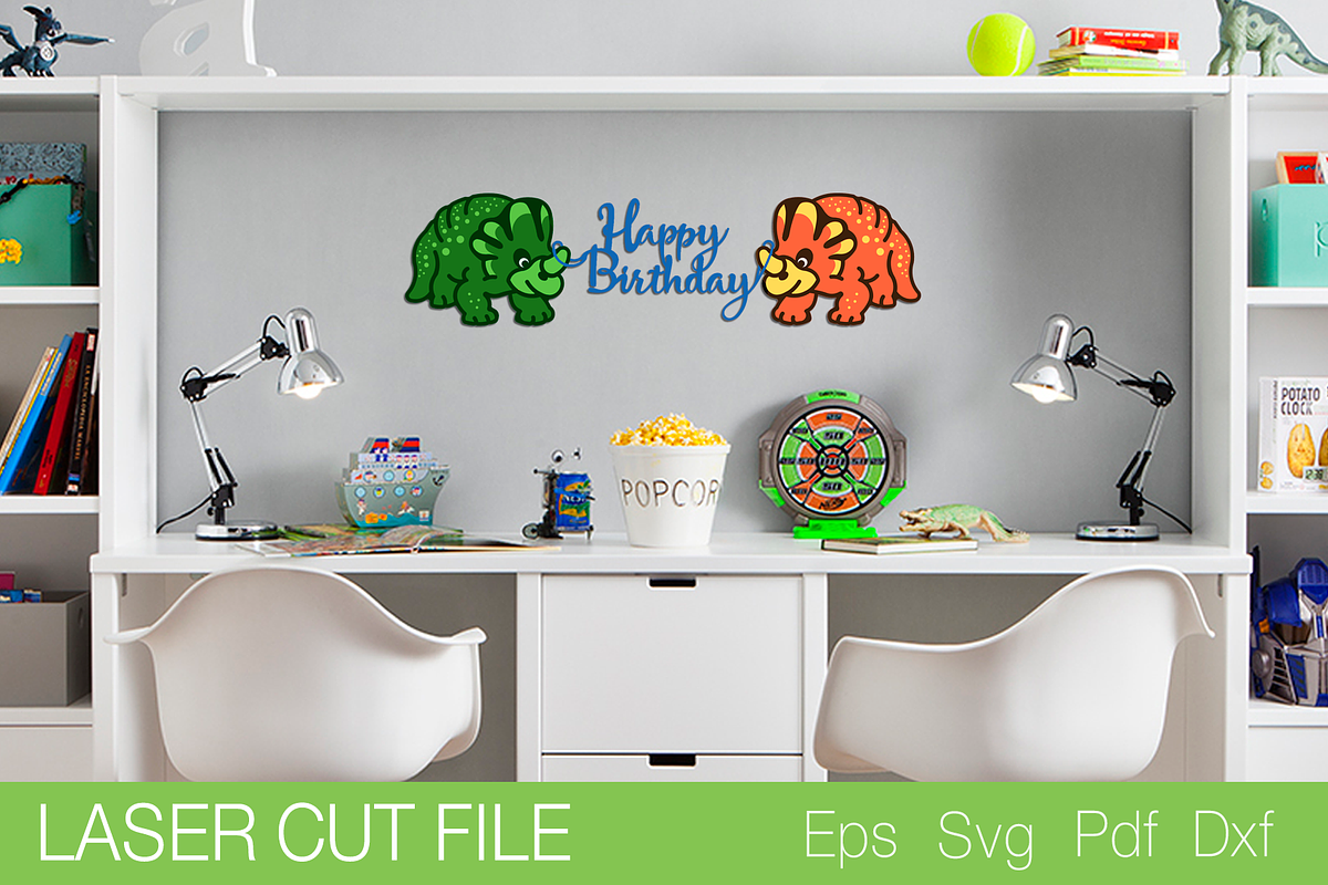 Dino Birthday Decor SVG Laser cut, a Templates & Theme by Lerina Art (Photo 3 of 3)