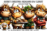 Quirky Christmas Highland Cow Clipar, an Illustration by OK Design (Thumbnail 1 of 6)