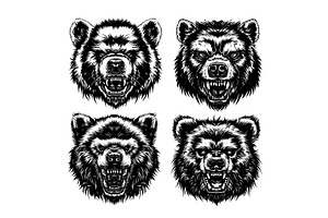 Black ink sketch angry bear heads, an Animal Illustration by Stock-Smart-Start