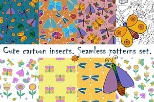 Cartoon Insects. Patterns Set.