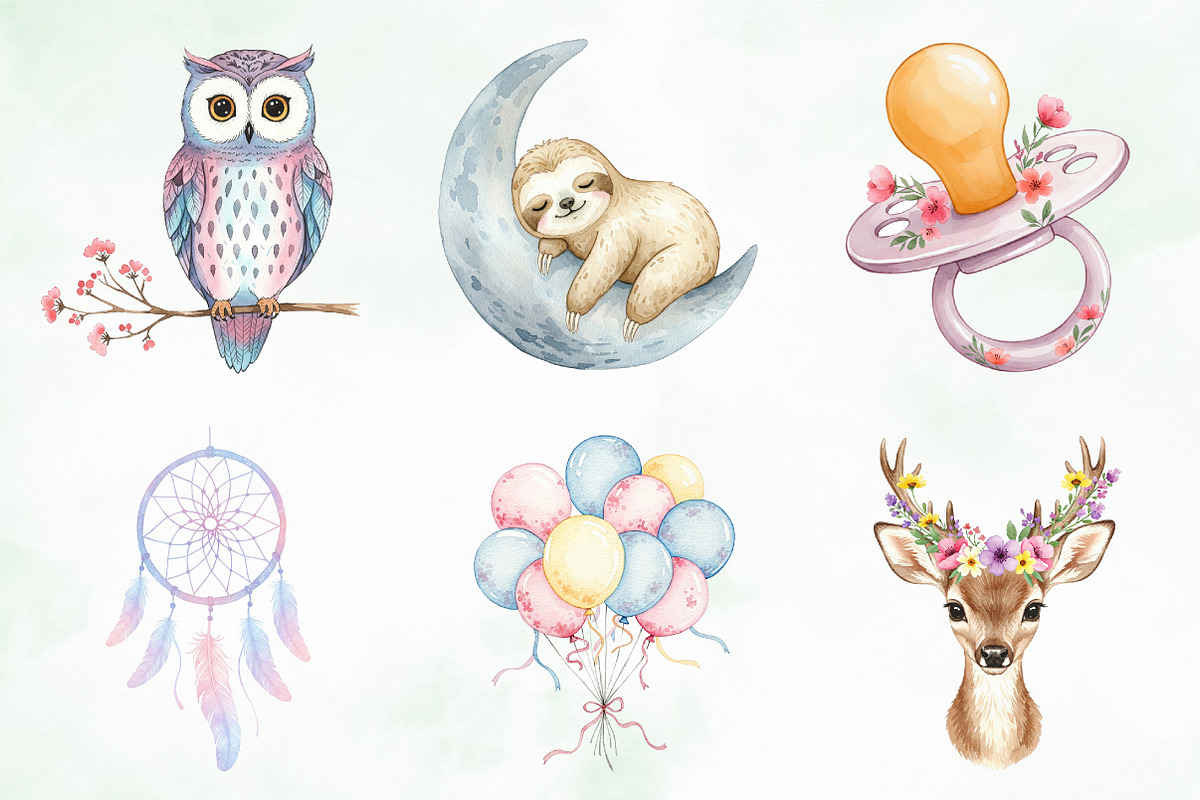 Baby Shower Clipart,Boho Nursery Png, an Illustration by Creative Art (Photo 6 of 9)