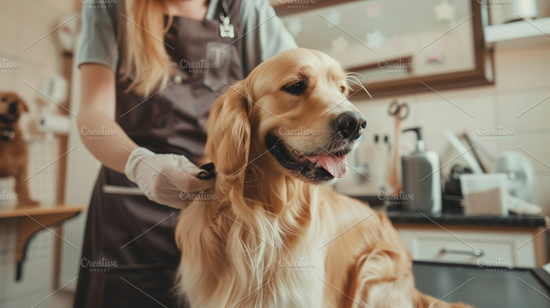 Golden retriever dog at groomer, an Animal Photo by MistyDay