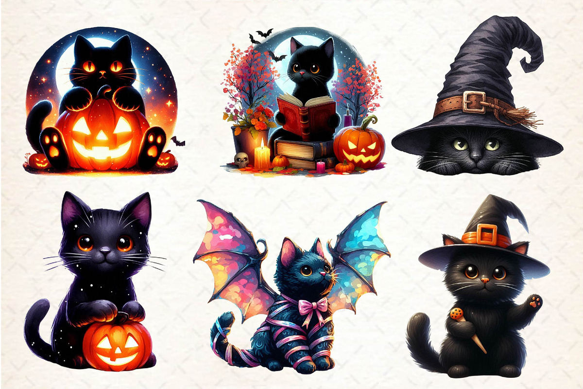 Halloween Black Cat Clipart PNG, an Illustration by Dream Creation (Photo 3 of 6)