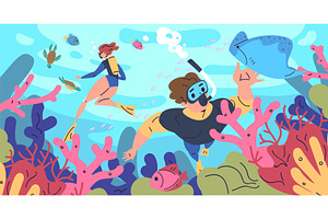 People snorkeling. Couple snorkel, an Illustration by Stock-Smart-Start