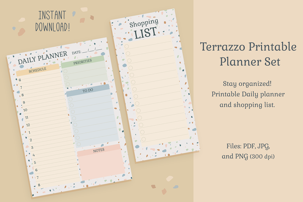 Terrazzo Planner & Shopping List, a Stationery Template by Nina Bered Illustration (Photo 1 of 4)