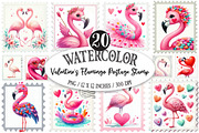 Valentine's Flamingo Postage Stamp, an Illustration by Designking (Thumbnail 1 of 5)