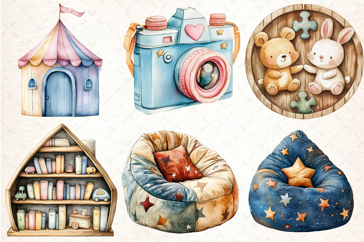 Watercolor Playroom Decor Clipart, an Illustration by DreamCafeArt (Photo 3 of 7)