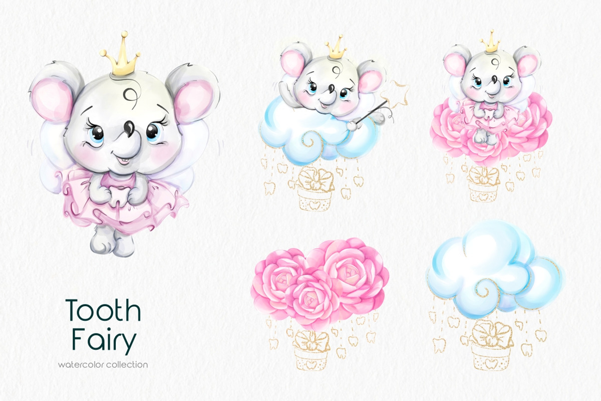 Tooth Fairy watercolor clip art, a Healthcare Illustration by katmonne (Photo 2 of 7)