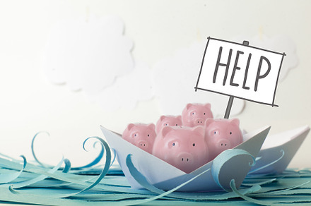 Pink piggy bank floating on board featuring help, piggy bank, and economy