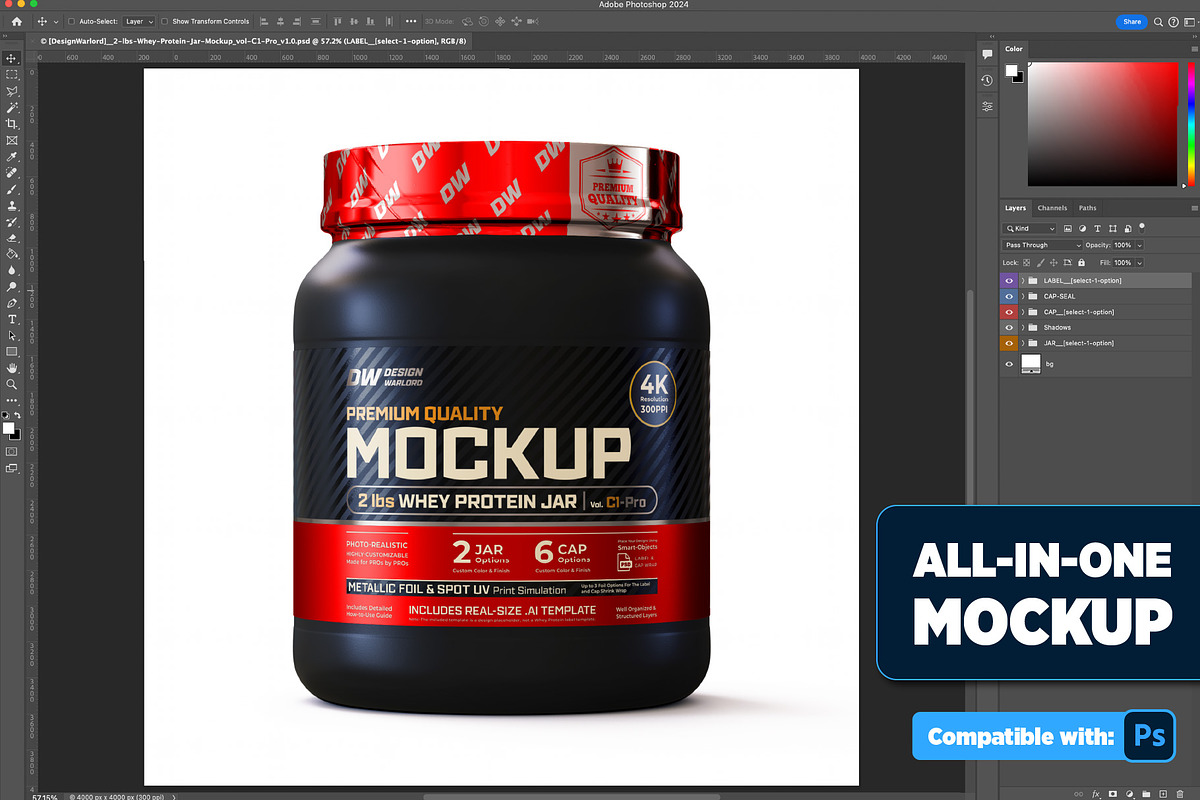 2lb Whey Protein Jar Mockup C1-Pro, a Packaging Mockup by Design Warlord (Photo 2 of 16)