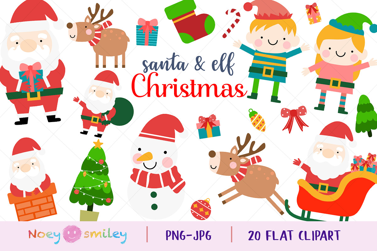 Santa & Elf Flat Clipart, Christmas, a Decorative Illustration by Noey smiley (Photo 1 of 6)
