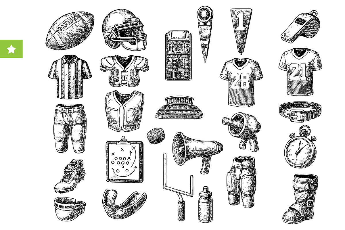 Vintage American Football Gear Set, an Object Graphic by RT Studio (Photo 1 of 4)