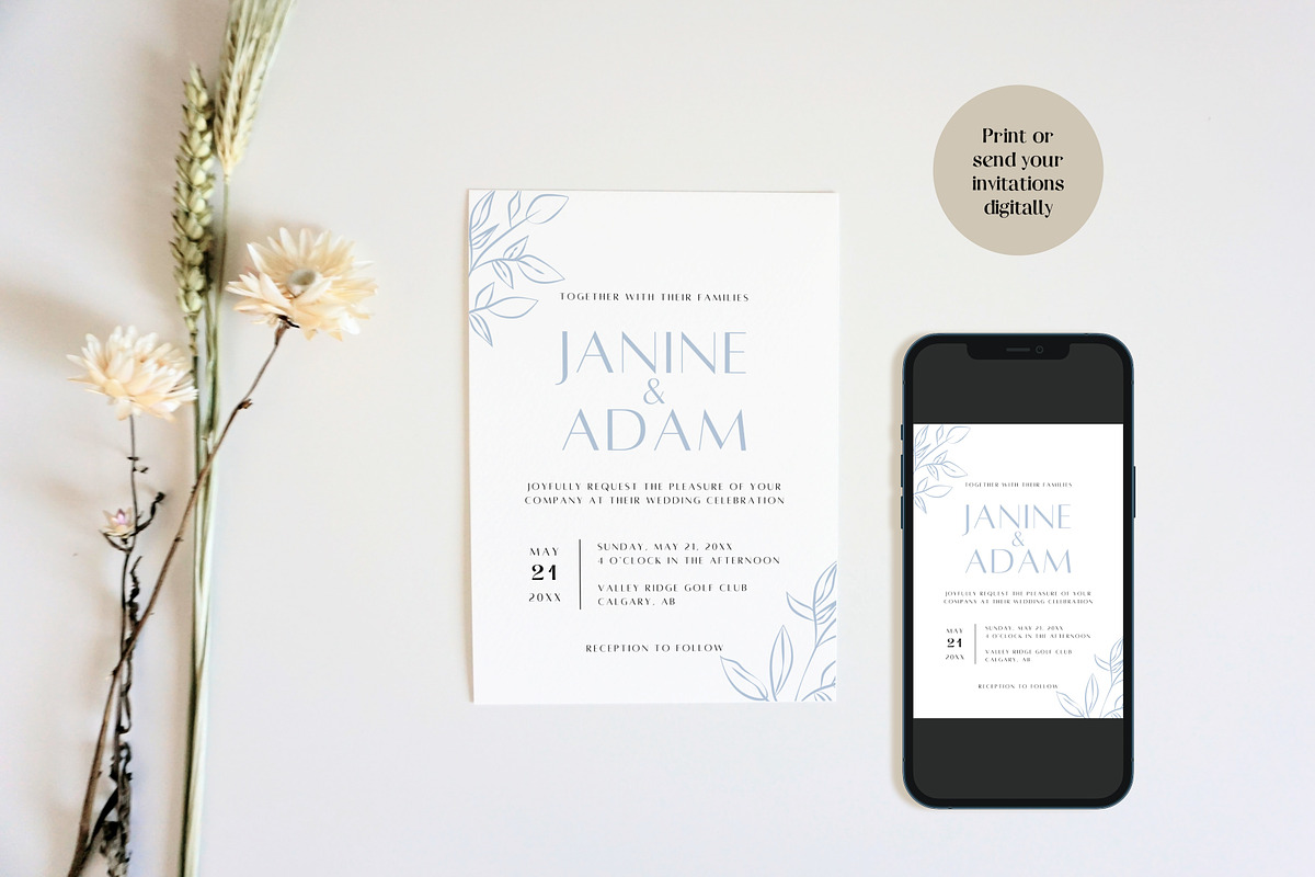 Dusty Blue Wedding Invite Template preview 3