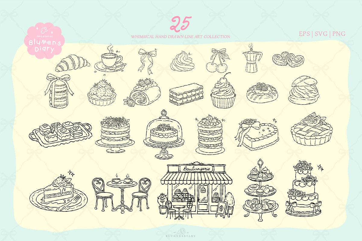 Patisserie Dessert Line Art Clipart, a Decorative Illustration by Blumensdiary (Photo 3 of 7)