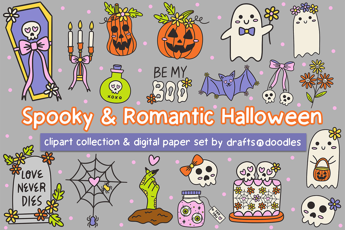 Spooky and Romantic Halloween Set, a Pattern Graphic by Drafts n Doodles (Photo 1 of 12)